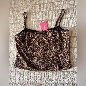 Edikted animal print mesh crop top with adjustable straps, zipper back BNWT